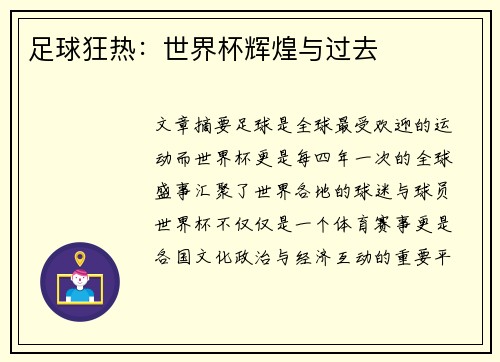 足球狂热：世界杯辉煌与过去